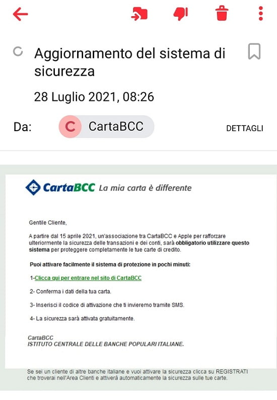 mail truffa banca